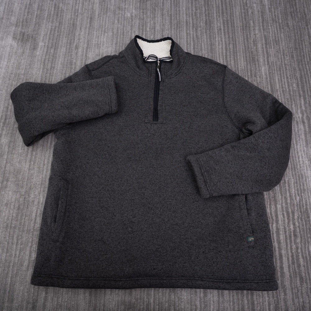 Orvis Quarter Zip Pullover Mens XXL Gray Excellent Sherpa Lined Sweater Knit